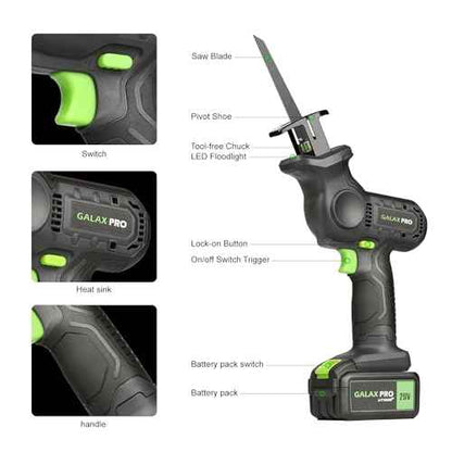 GALAX PRO 20V Cordless Reciprocating Saw, 0-3000RPM Variable Speed Power Reciprocating with 4.0Ah Battery, 2pcs Wood Blades & 1pcs Metal Blade