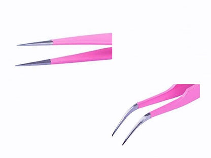 Aoshang 2PCS Stainless Steel Straight and Curved Tip Tweezers Nippers for Eyelash Extensions and Nail Art Sticker Rhinestone Eyelash Picker Acrylic Gel Nail DIY Art