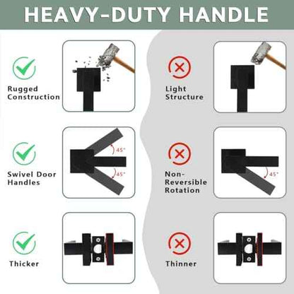 KAMOTA Passage Door Levers, 4 Pack Black Heavy-Duty Door Handles, Square Non-Locking Door Knobs, Right and Left Handed for Closets, Hallways and Conference Rooms