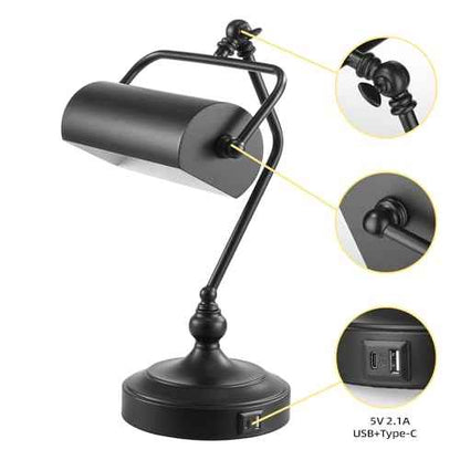 CONCA Classic Antique Touch Adjustable LED Desk & Piano Lamp with Eye Protection - Black (Bulb Included)