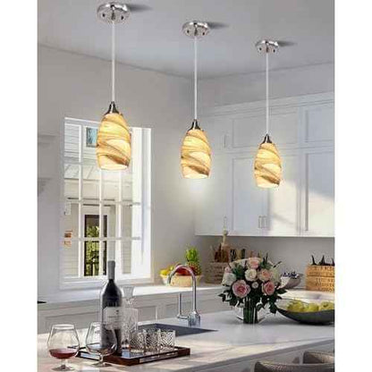 Mini Pendant Lights Kitchen Island Light Brown Glass Lamp Shade Hand Blown Glass Pendant Light with Brush Nickel Finish Adjustable Cord for Kitchen Over Sink, Dining Room (Light Brown-1P)