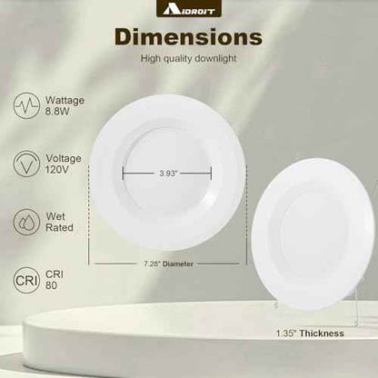 12 Pack Recessed Lighting 6 Inch Retrofit LED Can Lights 5CCT Selectable 2700K/3000K/3500K/4000K/5000K Dimmable Downlight, Smooth Trim, 8.8W, 850LM, Wet Rated - ETL & Energy Star