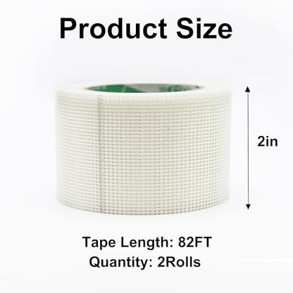 2 Rolls Drywall Repair Joint Tape, 2 Inch x 164FT, Self-Adhesive Drywall Mesh Patch for Crack Repair (2)