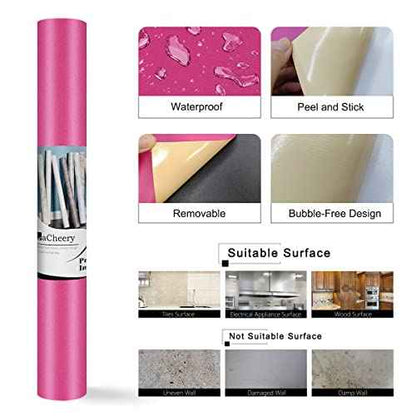 LACHEERY Hot Pink Peel and Stick Wallpaper for Bedroom Dark Pink Contact Paper for Cabinets Peel and Stick Removable Wall Paper Roll for Girls Room Accent Wall Drawers Furniture Waterproof 15.8"x80"
