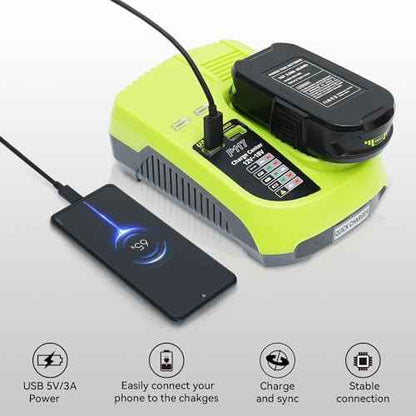 3.6Ah 2Pack Lithium P102 Replacement for Ryobi 18V Battery and Charger Combo Compatible with Ryobi Battery and Charger P117B with Dual USB P102 P103 P189 P190 P109 P122 Cordless Tool Batteries