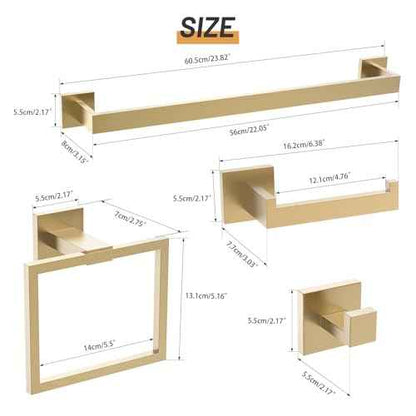 23.6Inch Brushed Gold Towel Bar Set, 10 Pieces Bathroom Accessories Set, SUS304 Stainless Steel Towel Racks Toilet Paper Holder Set for Bathroom Wall Mounted