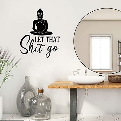 SUPERDANT Buddha Pattern Funny Text Vinyl Decor Let That Sh t Go Wall Stickers Interesting Lettering Wall Decals Inspirational Saying Stickers for Living Room Bedroom Home Decoration Black 20x15in