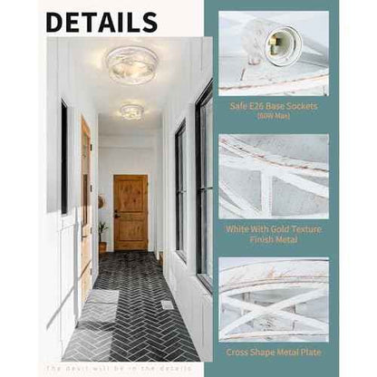 2 Pack Close to Ceiling Light Fixtures, 3-Lights Cage Flush Mount Ceiling Light, 13 Inch White and Gold Semi Flush Mount Ceiling Light for House Bedroom Laundry Hallway Kitchen