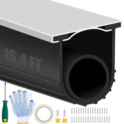 ToLanbbt Garage Door Bottom Rubber Seals, 16.4 FT Pre-drilled Aluminum Track Retainer Kit, Garage Door Weather Stripping Kit Universal U+O Ring Weatherproof Rubber Bottom Strip (1.57" Width, Black)