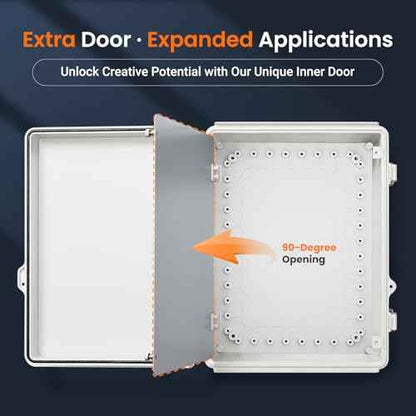 QILIPSU Waterproof Junction Box IP67 Outdoor Plastic Electrical Project Enclosure Weatherproof with Inner Door, Mounting Plate, Wall Brackets, Hinged Grey Cover 14.6"x10.6"x5.9" -D