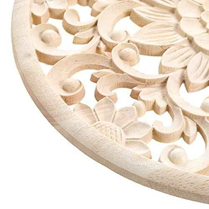 MUXSAM Round Wood Carved Onlays Appliques, Unpainted Clear Carved Wooden Carvings Center Decals for Closet Door Cabinet Drawer Wall Ceilling Dresser Wardrobe Furniture DIY Decor(2-Pack, 10cm/3.9")