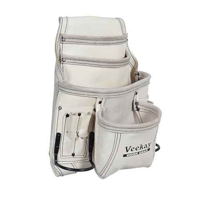 VEEKAY 10 Pockets Men Resin Finish/Oil Tanned Leather Tool Pouch White and Brown Bags Fastener Carpenter's Nail, Tool Heavy Duty Steel Hammer Loop, Belt Loop for Electrician Technician Installers