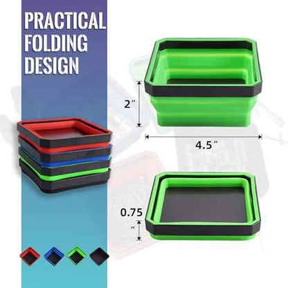 Collapsible Magnetic Parts Tray Set 4-piece, Insulating Silicone, Dual-sided Thickened Rare Earth Magnetic Base, Magnetic Foldable Tray for Screws, Nut, Bolts and Small Tools
