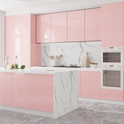 15.8''x80'' Glossy Pink Contact Paper for Countertops Shiny Pink Peel and Stick Wallpaper Self Adhesive Glitter Contact Paper for Cabinets Bathroom Dresser Table Vinyl Film Wall Stickers