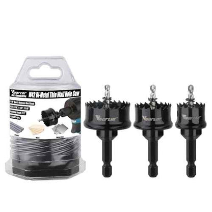 Bi-Metal Hole Saw Kit 3PCS, 7/8'' to1-3/8'' M42 Bimetal Hole Saw Set, Thin Wall Cobalt Drill Hole Cutter with Arbors for Wood, Sheet Metal, Copper, Plaster, PVC, Steel Plate, Drywall, Black