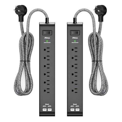 20FT Power Strip Surge Protector - 2 Pack Extension Cord with 6 Outlets 4 USB Ports, Flat Plug, 900 Joules, 15A Circuit Breaker, Wall Mount for Home Office, Dorm Essentials