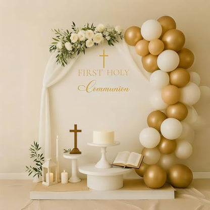 FIRST HOLY Communion Sign Decals for Balloon Arch, Baptism First Communion Party Decorations Wall Sticker for Christian Boy Girl Baby Shower Party Supplies