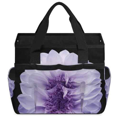 Purple Dahlia Garden Tool Bag Waterproof Gardening Tool Storage Bag with Handle & 10 Pockets Gardening Tote Bag for Women Garden Tool Organizer