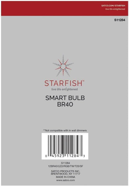 Satco S11284 Starfish WiFi-Control BR40 LED Color-Changing and Tunable White Smart Light Bulb, 12 Watts, 2700K-5000K