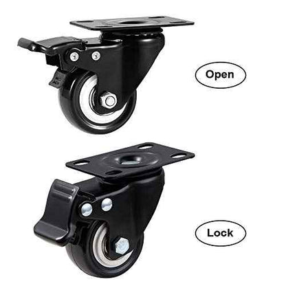 2" Caster Wheels Set of 16, Heavy Duty Casters with Brake, No Noise Locking Casters with Polyurethane (PU) Wheels, Swivel Plate Castors Pack of 16