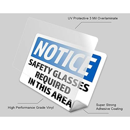 2-Pack Notice Safety Glasses Required in This Area Vinyl Decal Sticker | 7-Inch by 5-Inch | Laminated with UV Protective Laminate | PD2738