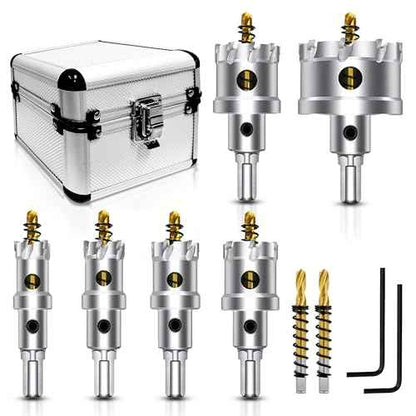 ASNOMY 8PCS TCT Hole Saw Kit for Hard Metal, 3/4"-2" Inch Tungsten Carbide Tipped Hole Saw Set, Heavy Duty Hole Cutter for Metal, Stainless Steel, Iron, Wood, Plastic