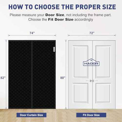 Magnetic Thermal Insulated Door Curtain Fit Door Size 72" x 80", Quilted Oxford Fabric Thicken Cotton Fill, Winter Door Cover Keep Cold Draft Out, Blanket Insulation for Front Patio Doors Black