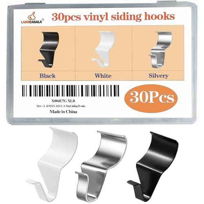 30 Pack Durable Vinyl Siding Hooks, Easy Install No-Nail Stainless Steel Hangers, No Hole Siding Hanging Hanger for Home and Garden Use