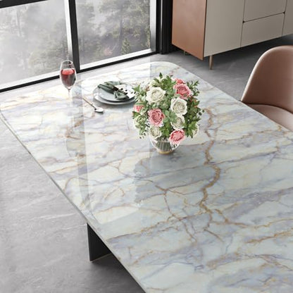 Livelynine Light Blue Gold Marble Contact Paper for Countertops Peel and Stick Desk Cover Table Bathroom Counter Top Wrap Kitchen Vinyl Waterproof Marble Wallpaper for Walls Self Adhesive 15.8x78.8