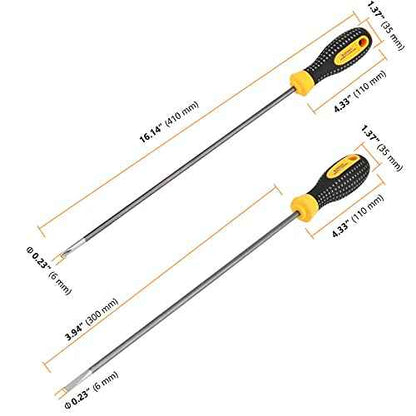 SEUNMUK 6 PCS 12 Inch long Magnetic Precision Screw Driver Tool Set, 3 Flat Head and 3 Cross Head Screwdriver Set, Magnetic Long Screwdriver Set with Rubber Handle
