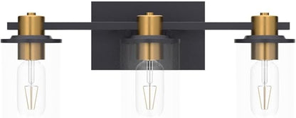 stambord 3 Light Bathroom Vanity Light, Black and Gold Light Fixtures, Sconces Wall Lighting with Glass Shade, Modern Brushed Vanity Lights for Bedroom, Hallway