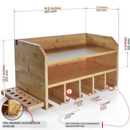 DupliM Bamboo Wall-Mounted Power Tool Organizer, Power Drill Holder and Tool Storage Rack - FSC-Certified ? Assembly Required