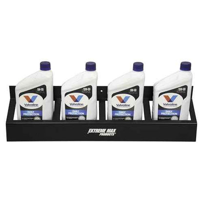 Extreme Max 5001.6484 Wall-Mount Aluminum 4-Quart Oil Jug Rack Holder for Race Trailer, Garage, Shop, Enclosed Trailer, Toy Hauler - Black