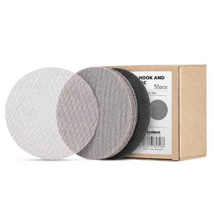 toolant Mesh Abrasive 5 inch Sanding Disc, Dust-Free 8 Hole Hook and Loop Sanding Discs for Random Disc Sanders & Orbital Sanders, Include Pad Protector(80-400 grit - 50pcs)