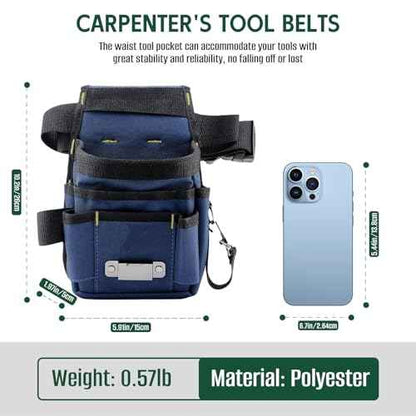Waist Tool Bag, 8 Pockets and Screwdriver Loops Construction with Adjustable Belt, Carpenter's Tool belts, Small Tool Pouch, Tool Pouches, Tool Belts