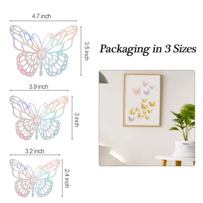 3D Butterfly Wall Decor,72 PCS Removable Stickers Wall Decorations with Traceless Stickers 3 Sizes Room Mural for Nursery Classroom Offices Kids Bedroom Bathroom (F, Silver)
