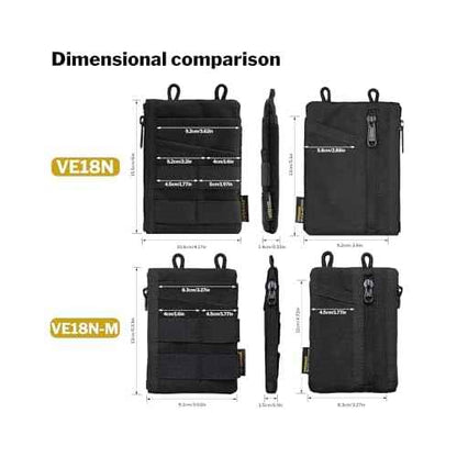 VIPERADE VE18N-M EDC Pouch, Pocket Wallet with 3 EDC Slots+2 Zipper Pockets, 1 Large Pocket for Notebook or Cellphone, Slim EDC Pocket Organizer for Men (Black)