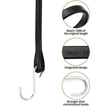 QWORK 21" Tarp Straps for Flatbed Trailers, Adjustable Tarp Straps, 50 Pack Rubber Bungee Cord Tie-Downs with Hooks for Securing Tarps, Canvases, Cargo