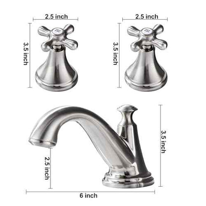 Vintage Widespread Bathroom Faucet - 2 Handle 3-Hole Sink Faucet Brushed Nickel Brass, Drip-Free Ceramic Disc Cartridge, Adjustable 8 to 16 Inch Installation