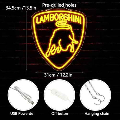 WonderfulLife Car Logo Neon Sign for Garage Decor,Led Signs for Bar Man Cave Wall Decor,Bright Light of Automotive Supplies Store Display,5V USB Powered Easy Hanging.