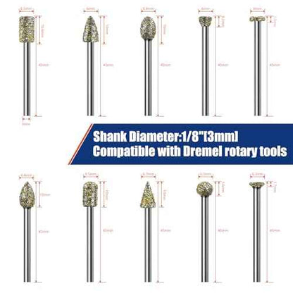 20Pcs 46-Grit Diamond Grinder Bits for Dremel Tool Accessories, 1/8" Shank, Rotary Tool Bits for Stone Glass Resin Porcelain Ceramic Dog Nail Glaze Metal Carve Engrave Polish
