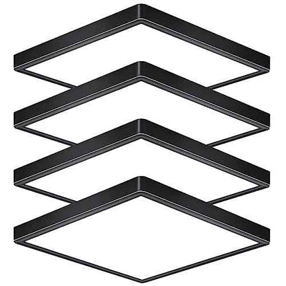 12 Inch 24W Flush Mount Square LED Ceiling Light, 3000K/4000K/6000K Adjustable Flush Mount Light Fixture, 2800LM Bright Flat Ceiling Light Fixtures for Bedroom, Kitchen, Hallway (Black-4 Pack)