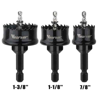 Bi-Metal Hole Saw Kit 3PCS, 7/8'' to1-3/8'' M42 Bimetal Hole Saw Set, Thin Wall Cobalt Drill Hole Cutter with Arbors for Wood, Sheet Metal, Copper, Plaster, PVC, Steel Plate, Drywall, Black