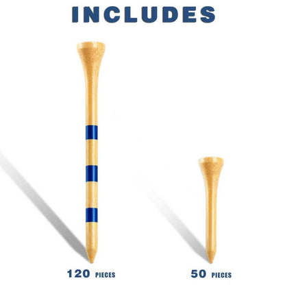 CHAMPKEY Premium Bamboo Golf Tees 170 Pack - 120 Pcs Long Tees with 50 Pcs Short Tees Assorted Pack - Friendly Biodegradable Material Golf Tee（2-3/4"）