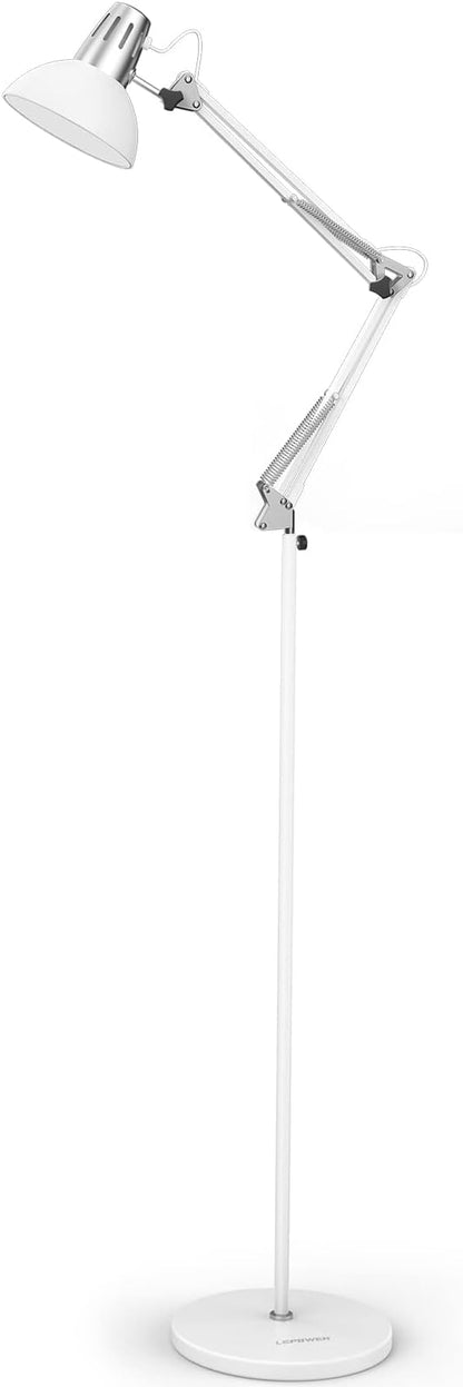 LEPOWER Floor Lamp, Swing Arm Floor Standing Lamp, Industrial Floor Lamp with Heavy Metal Base, E26 Lamp Base Floor Light, Modern Standing Reading Lamp for Living Room, Bedroom, Office White