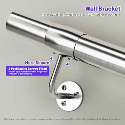 3 Ft Industrial Metal Stairs Handrail Kit, Sturdy Wall Mount 304 Stainless Steel Hand Rail, Indoor Outdoor Stair Railing Wood Concrete Brick Wall,1.65 in Round Pipe Grab Bar, Silver