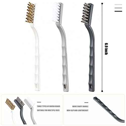 ORIJOYNA Set of 3 Kitchen Cleaning Scrubbers - Wire Brush (Stainless Steel + Brass + Nylon) for Range Hood Grease, Grime and Rust