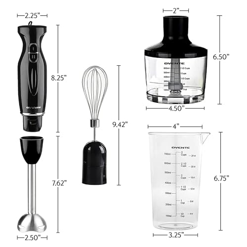 OVENTE Immersion Hand Blender, 300W Electric Handheld Portable Stick Mixer with 2 Mixing Speed and Stainless Steel Blades for Effortless Blending Smoothies, Shakes, Puree or Baby Food, Red HS560R