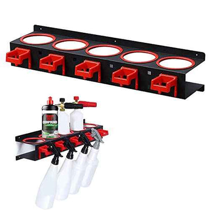 Spray Bottle Storage Rack,Wall-mounted Garage Bottle Organizer with 5 Plastic Hanging Hooks Cleaning Detailing Tools Hanger,Abrasive Material Hanging Rail Car Beauty Shop Accessory