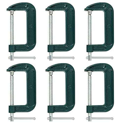 6 Piece 4 Inch C-Clamp Set - Industrial Strength, Quality Iron C Clamps for Woodworking, Welding, and Building(Green)